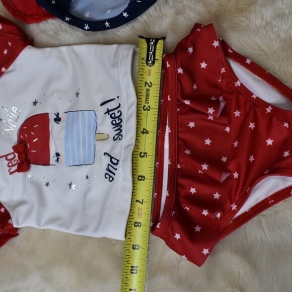 Gymboree Patriotic Bathing Suit Red white and blue 3 Piece Set -Size 6-12 Months - Picture 7 of 10